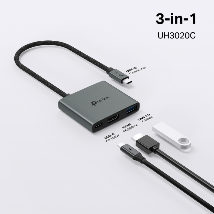 TP-LINK UH3020C 3-v-1 USB-C HUB priklopna postaja z 4K HDMI in 100 W Power Delivery - slika 2