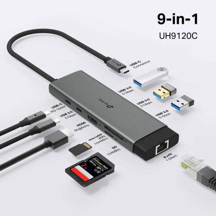 TP-LINK UH9120C 9-v-1 USB-C HUB priklopna postaja z 4K HDMI in 100 W Power Delivery - slika 3