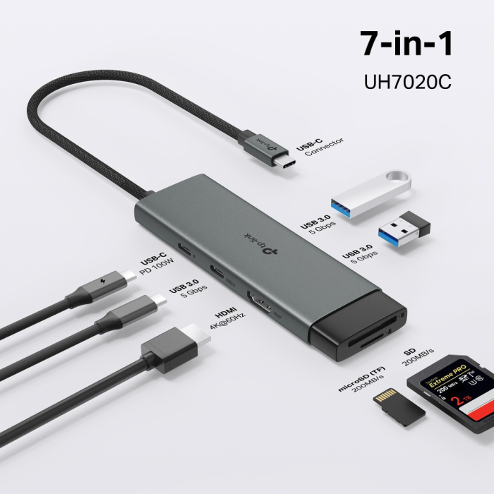 TP-LINK UH7020C 7-v-1 USB-C HUB priklopna postaja z 4K HDMI in 100 W Power Delivery - slika 4