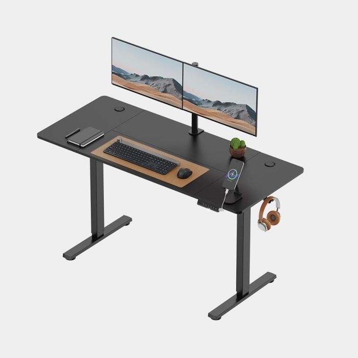 VonHaus Črna električno nastavljiva dvižna pisalna miza 140 × 60 cm z USB-C polnilnim priključkom - slika 2