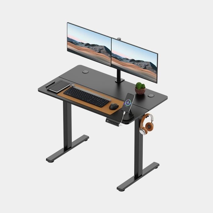 VonHaus Črna električno nastavljiva dvižna pisalna miza 100 × 60 cm z USB-C polnilnim priključkom - slika 2