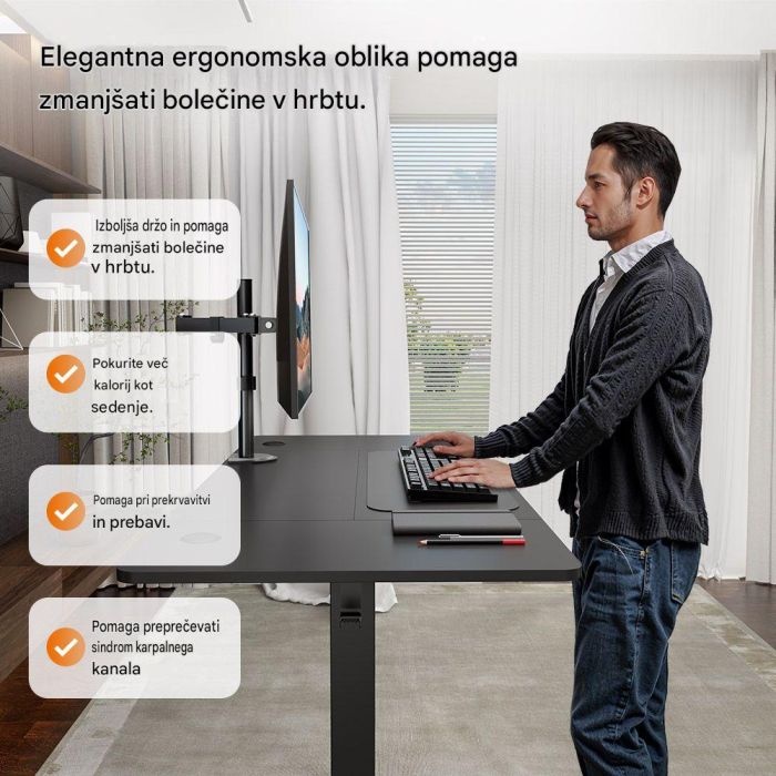 VonHaus Bela električno nastavljiva dvižna pisalna miza 100 × 60 cm z USB-C polnilnim priključkom - slika 4