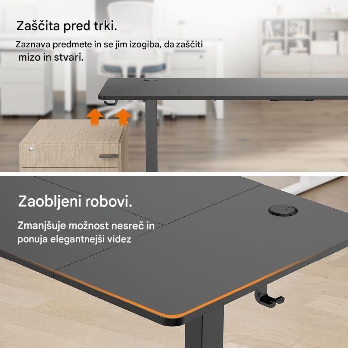 VonHaus Dvižna pisalna miza 100 × 60 cm – orehova plošča, črno podnožje, USB-C - slika 4