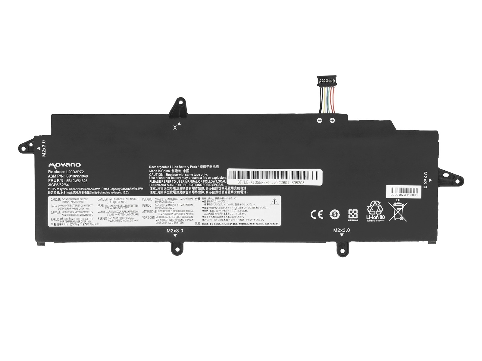 Baterija za Lenovo Thinkpad X13 Gen 3, 11.52 V, 3565 mAh - slika 5
