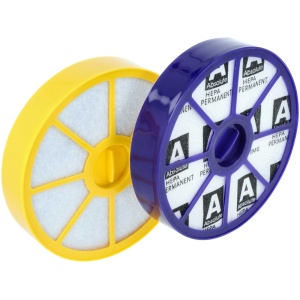 <p>Set nadomestnih filtrov za sesalnike Dyson: predmotorni filter (pralni) in zamotorni filter (nepralni).</p><p><b>Originalne oznake:</b></p><ul><li>900228-01<br></li><li>905401-01</li></ul><br><p><b>Vsebina kompleta:</b></p><ul><li>1 x predmotorni filter</li><li>1 x zamotorni filter</li></ul><br><p><b>Primerno za:</b></p>Dyson:<br><ul><li>DC05, DC08, DC14, DC15</li></ul><br><b>Lastnosti:</b><ul><li>Proizvajalec: VHBW</li><li>Barva: vijolična / bela</li></ul><br>