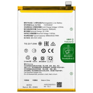 <b>Opis:</b><br><ul><li>Nadomestna baterija je izdelana po zasnovi in tehnologiji nemškega proizvajalca MPS, kar zagotavlja odlično kvaliteto<br></li><li>Najsodobnejša tehnologija omogoča veliko ciklov polnjenja in praznjenja<br></li><li>Li-Polymer celice so prijazne okolju, obenem pa zagotavljajo delovanje brez spominskega učinka<br></li><li>Termično stikalo ščiti baterijske celice pred pregrevanjem, prenapolnitvijo in kratkim stikom<br></li><li>Visoka kapaciteta baterije, podaljšan čas delovanja pri mirovanju naprave, zelo počasno samopraznjenje<br></li><li>100% kompatibilnost z originalno baterijo<br></li><li>Baterijo polnimo z originalnim ali nadomestnim polnilcem<br></li><li>Certifikati CE in ROHS</li></ul><br><br><p><b>Originalne oznake:</b><br></p><ul><li>BLPB21</li></ul><br><p><b>Primerno za:</b></p><p>Oppo:</p><ul><li>Realme Note 60,&nbsp;RMX3933</li></ul><br><br><b>Lastnosti:</b><ul><li>Proizvajalec: MPS</li><li>Vrsta: Li-Polymer</li><li>Napetost: 3,91 V</li><li>Kapaciteta: 5.800 mAh  (22,74 Wh)</li></ul><br>