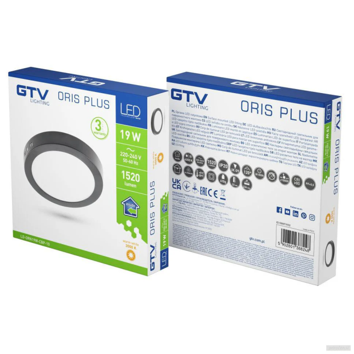 GTV LED panel 19W 1520lm 4000K, nadgradni, okrogel, črn - slika 4