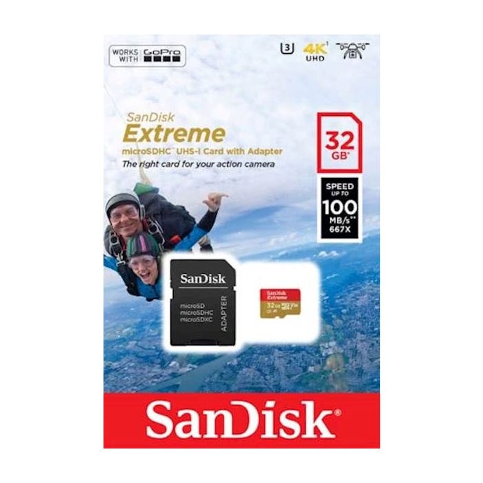 SanDisk Extreme microSDHC 32GB + SD Adapter for Action Sports Cameras - 100MB/s A1 C10 V30 UHS-I U3 - slika 2