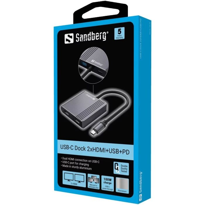 Sandberg USB-C 2xHDMI+USB+PD priklopna postaja - slika 3