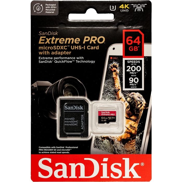 SanDisk Extreme PRO microSDXC 64GB + SD Adapter do 200MB/s & 90MB/sA2 C10 V30 UHS-I U3 - slika 3