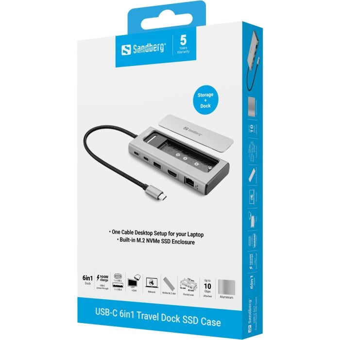 Sandberg USB-C 6in1 Travel Dock z M.2 SSD režo - slika 4