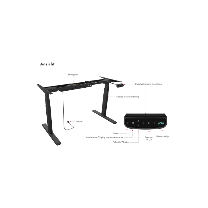IcyBox IB-EW205B-T podnožje za ergonomsko električno dvižno mizo - slika 3