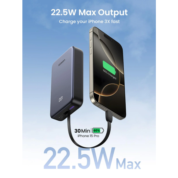 Ugreen 22,5W 20000mAh prenosna baterija z vgrajenim kablom - slika 4