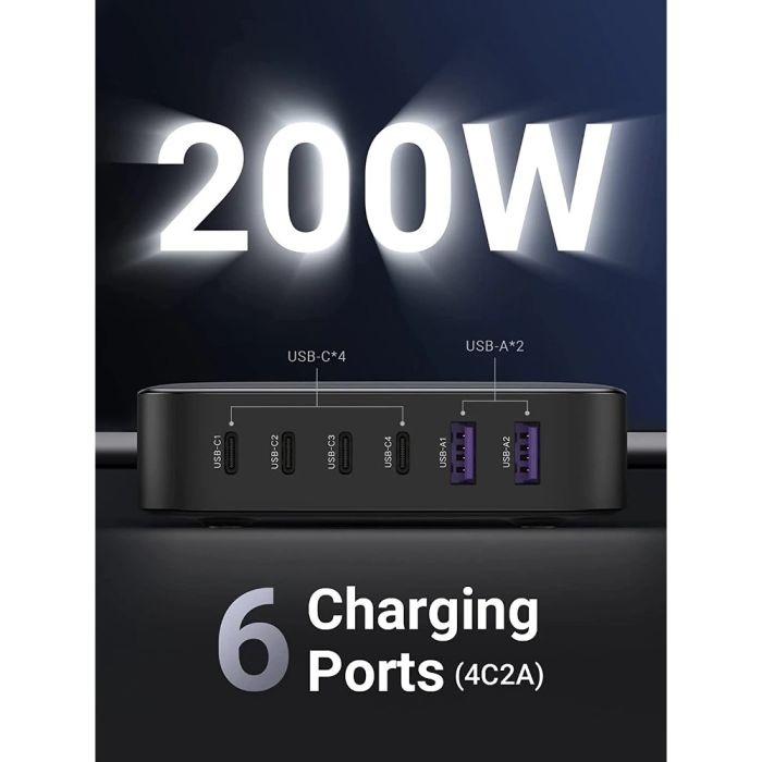 Ugreen 2x USB-A in 4x USB-C 200W GaN II hitri polnilec - box - slika 2
