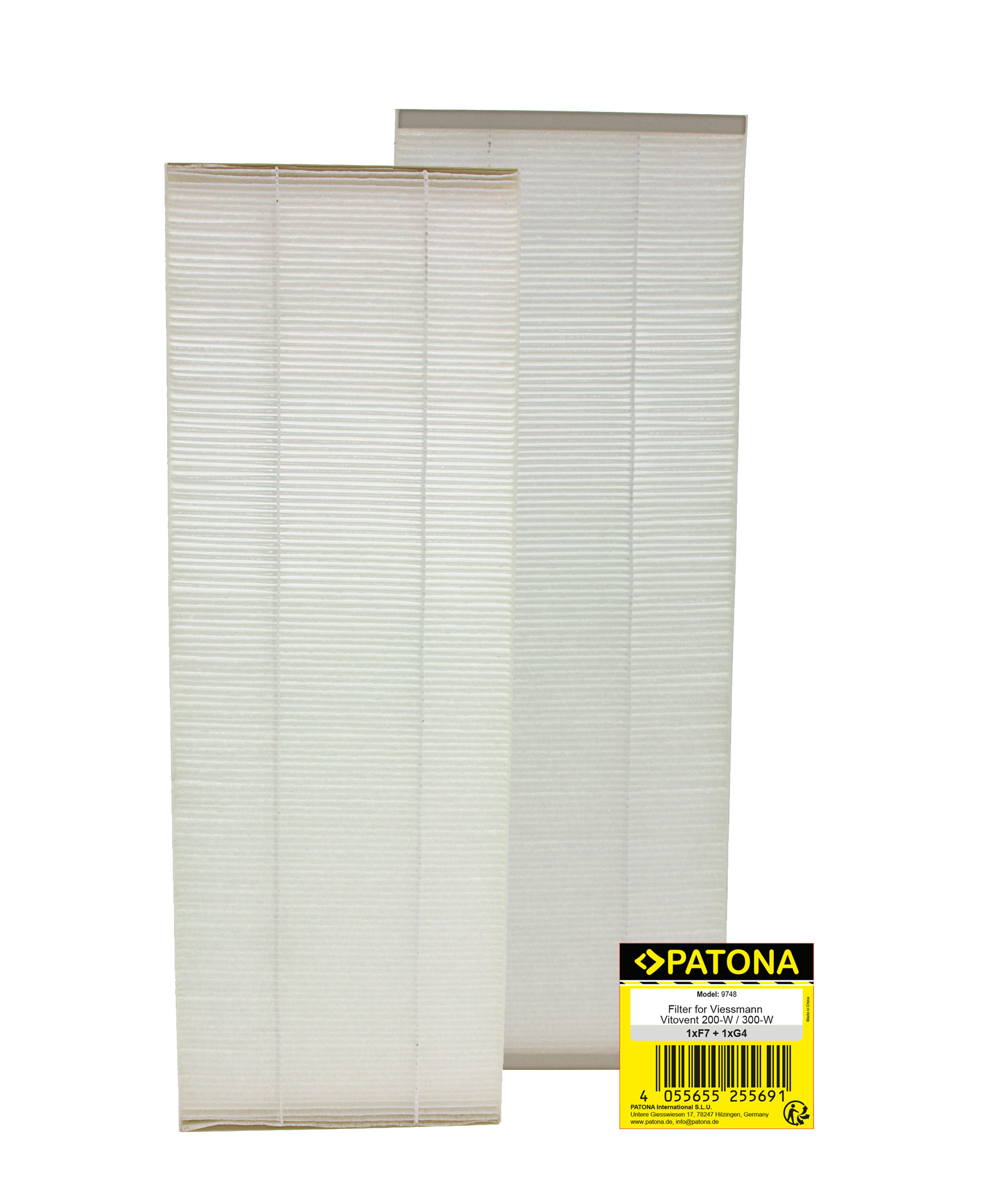 Nadomestni filter za čistilnike zraka Viessmann. Vsebina kompleta:1 x filter F7 (52 cm x 18,2 cm x 2,4 cm)1 x filter G4 (37 cm × 15 cm × 2,4 cm)Originalne oznake:7502467Primerno za:Viessmann:Vitovent 200-W, Vitovent 300-W, 7521193, 7521194, 7571089, 7571090, 7571124, H22S A300, H32S B300, H32S B400, HR A300, HR A400Lastnosti:Proizvajalec: Patona