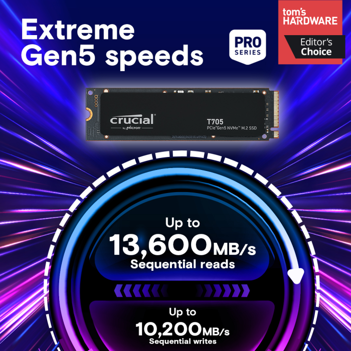 Crucial T705 1TB PCIe Gen5 NVMe M.2 SSD - slika 4