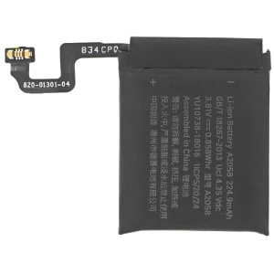 <b>Opis:</b><br><ul><li><b>Originalna baterija proizvajalca Apple (OEM)</b></li><li>Najsodobnejša tehnologija omogoča veliko ciklov polnjenja in praznjenja<br></li><li>Li-Polymer celice so prijazne okolju, obenem pa zagotavljajo delovanje brez spominskega učinka<br></li><li>Termično stikalo ščiti baterijske celice pred pregrevanjem, prenapolnitvijo in kratkim stikom<br></li><li>Visoka kapaciteta baterije, podaljšan čas delovanja pri mirovanju naprave, zelo počasno samopraznjenje</li><li>Baterijo polnimo z originalnim ali nadomestnim polnilcem<br></li><li>Certifikati CE in ROHS</li><li>Bulk pakiranje<br></li></ul><br><br><p><b>Originalne oznake:</b><br></p><ul><li>A2058<br></li></ul><br><p><b>Primerno za:</b></p><p>Apple:</p><ul><li>Watch 4 40 mm, A1975, A1977, A2007</li></ul><br><b>Lastnosti:</b><ul><li>Proizvajalec: Apple (OEM)</li><li>Vrsta: Li-Polymer</li><li>Napetost: 3,81 V</li><li>Kapaciteta: 225 mAh  (0,858 Wh)</li></ul><br>