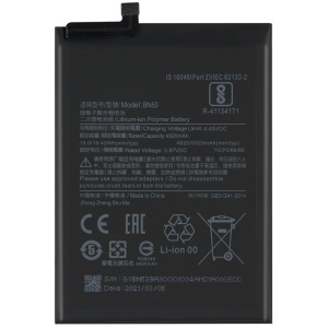 <br><b>Opis:</b><br><ul><li><b>Originalna baterija proizvajalca Xiaomi</b><br></li><li>Najsodobnejša tehnologija omogoča veliko ciklov polnjenja in praznjenja<br></li><li>Li-Ion celice so prijazne okolju, obenem pa zagotavljajo delovanje brez spominskega učinka<br></li><li>Termično stikalo ščiti baterijske celice pred pregrevanjem, prenapolnitvijo in kratkim stikom<br></li><li>Visoka kapaciteta baterije, podaljšan čas delovanja pri mirovanju naprave, zelo počasno samopraznjenje</li><li>Baterijo polnimo z originalnim ali nadomestnim polnilcem</li><li>Certifikati CE in ROHS</li></ul><br><br><p><b>Originalne oznake:</b><br></p><ul><li>BN53</li></ul><br><p><b>Primerno za:</b></p>Xiaomi:<ul><li>Redmi Note 9S, M2003J6A1G</li><li>Redmi Note 9 Pro, M2003J6B2G</li><li>Redmi Note 10 Pro, M2101K6G, M2101K6R</li></ul><br><b>Lastnosti:</b><ul><li>Proizvajalec: Xiaomi</li><li>Vrsta: Li-Polymer</li><li>Napetost: 3,87 V</li><li>Kapaciteta: 5.020 mAh (19,42 Wh)</li></ul><br>