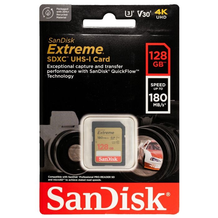 SanDisk Extreme 128GB SDXC spominska kartica + 1 leto RescuePRO Deluxe do180MB/s & 90MB/s branje/zap - slika 2