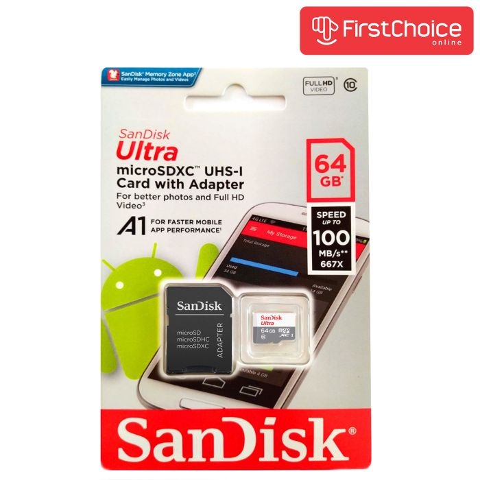 SanDisk 64GB Ultra microSDXC + SD Adapter 100MB/s Class 10 UHS-I - slika 2