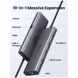 10-v-1 USB-C z dvojnim izhodom za zaslon 4K HDMI & VGA