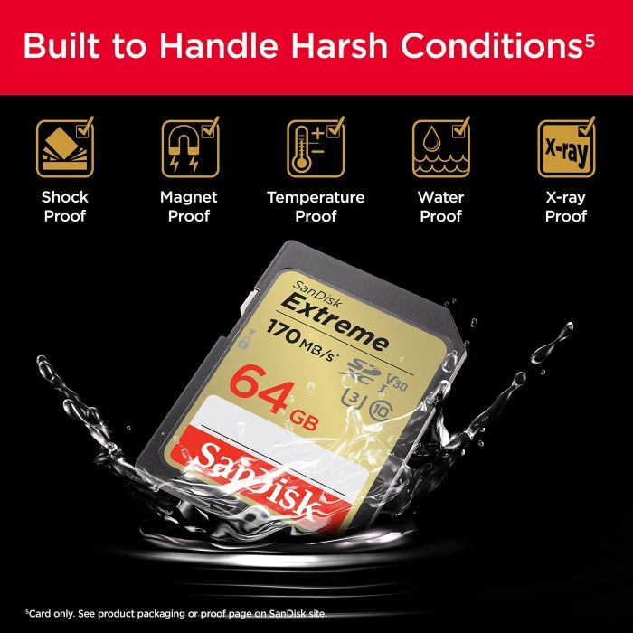 SanDisk Extreme 64GB SDXC spominska kartica + 1 leto RescuePRO Deluxe do170MB/s & 80MB/s branje/zapi - slika 2