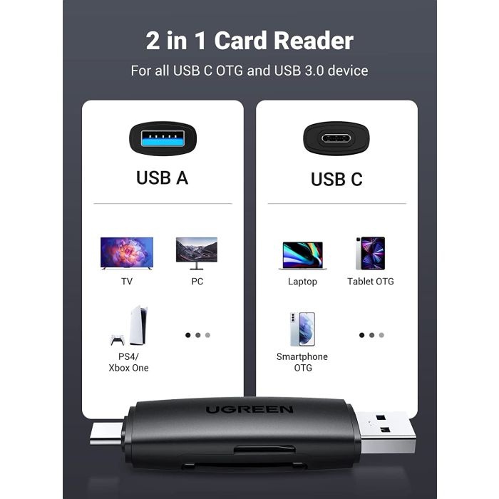 Ugreen USB 3.0 + USB-C OTG čitalec kartic - slika 3