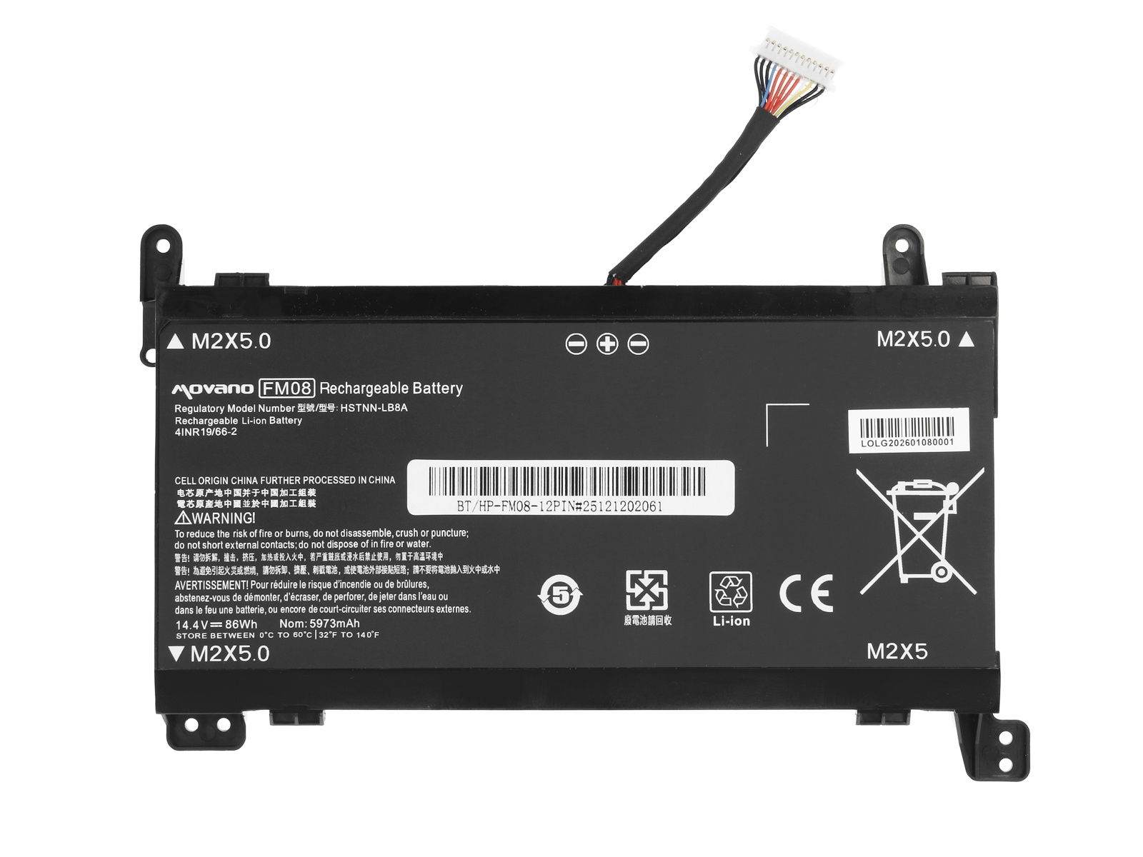 Baterija za HP Omen 17-AN, 12-pinski priključek, FM08XL, 5973 mAh - slika 5