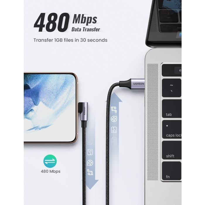 Ugreen USB-C na kotni USB-C kabel 60W 2M - slika 2