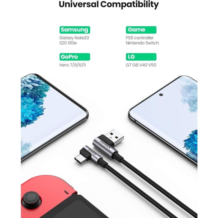 Ugreen USB v USB C 90-stopinjski kabel za hitro polnjenje 2M - slika 3