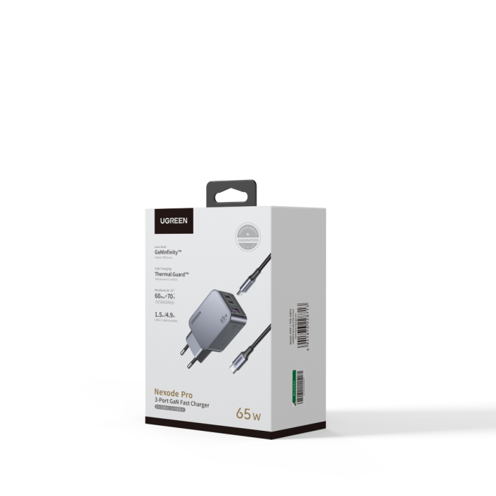 Ugreen Nexode Pro 65W 3-Portni GaN USB polnilec s priloženim 1,5M 100W USB-C polnilnim kablom - slika 3