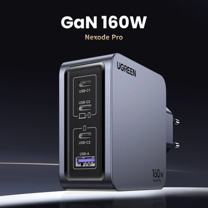 Ugreen Nexode Pro 160W 4-Portni GaN USB polnilec s priloženim 1,5M 240W USB-C polnilnim kablom - slika 3