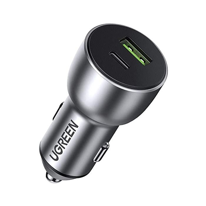 Ugreen avtopolnilec USB + USB-C PD 36W siv - box