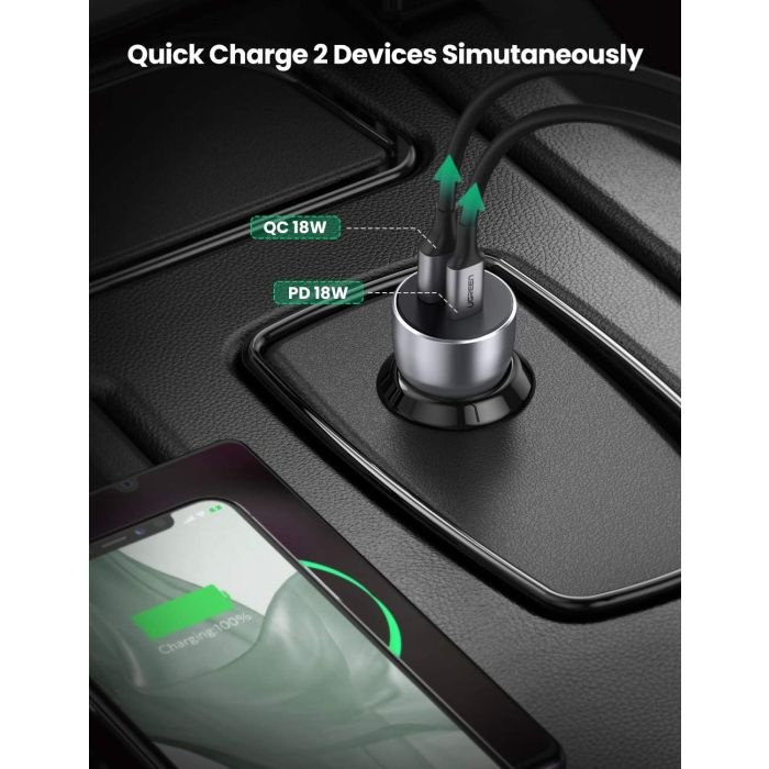 Ugreen avtopolnilec USB + USB-C PD 36W siv - box - slika 4