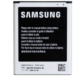 <b>Opis:</b><br><ul><li><b>Originalna baterija proizvajalca Samsung</b><br></li><li>Najsodobnejša tehnologija omogoča veliko ciklov polnjenja in praznjenja<br></li><li>Li-Ion celice so prijazne okolju, obenem pa zagotavljajo delovanje brez spominskega učinka<br></li><li>Termično stikalo ščiti baterijske celice pred pregrevanjem, prenapolnitvijo in kratkim stikom<br></li><li>Visoka kapaciteta baterije, podaljšan čas delovanja pri mirovanju naprave, zelo počasno samopraznjenje<br></li><li>Baterijo polnimo z originalnim ali nadomestnim polnilcem<br></li><li>Certifikati CE in ROHS</li><li>Bulk pakiranje<br></li></ul><br><br><p><b>Originalne oznake:</b></p><ul><li>EB-535163LU</li><li>EB-535163LA<br></li><li>EB535163LU</li><li>EB535163LA<br></li></ul><br><br><p><b>Primerno za:</b></p><p>Samsung:</p><ul><li>Galaxy Grand Neo, i9060, Galaxy Grand, i9080, Galaxy Grand DuoS, i9082</li></ul><br><b>Lastnosti:</b><ul><li>Proizvajalec: Samsung</li><li>Vrsta: Li-Ion</li><li>Napetost: 3,7 V</li><li>Kapaciteta: 2.100 mAh (7,8 Wh)</li></ul><br>