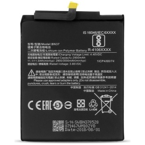 <br><b>Opis:</b><br><ul><li><b>Originalna baterija proizvajalca Xiaomi</b><br></li><li>Najsodobnejša tehnologija omogoča veliko ciklov polnjenja in praznjenja<br></li><li>Li-Ion celice so prijazne okolju, obenem pa zagotavljajo delovanje brez spominskega učinka<br></li><li>Termično stikalo ščiti baterijske celice pred pregrevanjem, prenapolnitvijo in kratkim stikom<br></li><li>Visoka kapaciteta baterije, podaljšan čas delovanja pri mirovanju naprave, zelo počasno samopraznjenje</li><li>Baterijo polnimo z originalnim ali nadomestnim polnilcem</li><li>Certifikati CE in ROHS</li></ul><br><br><p><b>Originalne oznake:</b><br></p><ul><li>BN37</li></ul><br><p><b>Primerno za:</b></p>Xiaomi:<ul><li>Redmi 6A, Cereus, M1804C3CC, M1804C3CE, M1804C3CT, M1804C3DC, M1804C3DE, M1804C3DH, M1804C3DT, Redmi 6A Dual SIM TD-LTE, M1804C3CC, M1804C3CE, M1804C3CT, M1804C3DC, M1804C3DE, M1804C3DH, M1804C3DT</li></ul><br><b>Lastnosti:</b><ul><li>Proizvajalec: Xiaomi</li><li>Vrsta: Li-Polymer</li><li>Napetost: 3,85 V</li><li>Kapaciteta: 3.000 mAh (11,5 Wh)</li></ul><br>