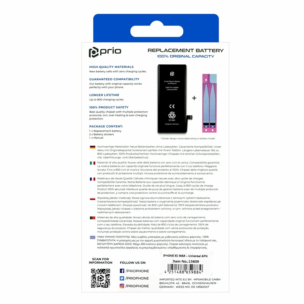 Baterija za Apple iPhone XS Max, 3174 mAh, vključen trak za pritrditev - slika 5