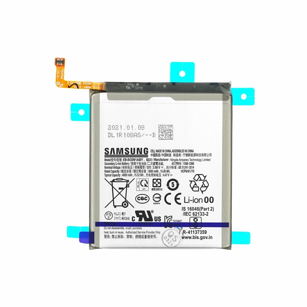 Opis:Originalna baterija proizvajalca SamsungNajsodobnejša tehnologija omogoča veliko ciklov polnjenja in praznjenjaLi-Polymer celice so prijazne okolju, obenem pa zagotavljajo delovanje brez spominskega učinkaTermično stikalo ščiti baterijske celice pred pregrevanjem, prenapolnitvijo in kratkim stikomVisoka kapaciteta baterije, podaljšan čas delovanja pri mirovanju naprave, zelo počasno samopraznjenjeBaterijo polnimo z originalnim ali nadomestnim polnilcemCertifikati CE in ROHSOriginalne oznake:EB-BG991ABYGH82-24537APrimerno za:Samsung:Galaxy S21 5G, SM-G991, SM-G991FLastnosti:Proizvajalec: SamsungVrsta: Li-PolymerNapetost: 3,88 VKapaciteta: 4.000 mAh (15,52 Wh)