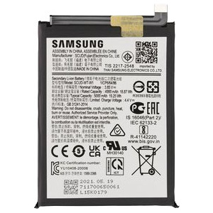 <b>Opis:</b><br><ul><li><b>Originalna baterija proizvajalca Samsung</b><br></li><li>Najsodobnejša tehnologija omogoča veliko ciklov polnjenja in praznjenja<br></li><li>Li-Polymer celice so prijazne okolju, obenem pa zagotavljajo delovanje brez spominskega učinka<br></li><li>Termično stikalo ščiti baterijske celice pred pregrevanjem, prenapolnitvijo in kratkim stikom<br></li><li>Visoka kapaciteta baterije, podaljšan čas delovanja pri mirovanju naprave, zelo počasno samopraznjenje</li><li>Baterijo polnimo z originalnim ali nadomestnim polnilcem</li><li>Certifikati CE in ROHS</li></ul><br><br><p><b>Originalne oznake:</b></p><ul><li>EB-BA226ABY</li><li>GH81-20698A</li></ul><br><br><p><b>Primerno za:</b></p><p>Samsung:</p><ul><li>Galaxy A22 5G,&nbsp;SM-A226B, SM-A226B/DS, SM-A226B/DSN</li></ul><br><b>Lastnosti:</b><ul><li>Proizvajalec: Samsung</li><li>Vrsta: Li-Polymer</li><li>Napetost: 3,85 V</li><li>Kapaciteta: 5.000 mAh (19,25 Wh)</li></ul><br>