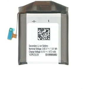 <b>Opis:</b><br><ul><li><b>Originalna baterija proizvajalca Samsung</b><br></li><li>Najsodobnejša tehnologija omogoča veliko ciklov polnjenja in praznjenja<br></li><li>Li-Ion celice so prijazne okolju, obenem pa zagotavljajo delovanje brez spominskega učinka<br></li><li>Termično stikalo ščiti baterijske celice pred pregrevanjem, prenapolnitvijo in kratkim stikom<br></li><li>Visoka kapaciteta baterije, podaljšan čas delovanja pri mirovanju naprave, zelo počasno samopraznjenje<br></li><li>Baterijo polnimo z originalnim ali nadomestnim polnilcem<br></li><li>Certifikati CE in ROHS</li><li>Bulk pakiranje<br></li></ul><br><br><p><b>Originalne oznake:</b><br></p><ul><li>EB-BR800ABU</li><li>GH43-04855A</li></ul><br><p><b>Primerno za:</b></p><p>Samsung:</p><ul><li>Galaxy Gear S4, Galaxy Watch WiFi 46mm, SM-R800,&nbsp;SM-R805, SM-R810</li></ul><br><b>Lastnosti:</b><ul><li>Proizvajalec: Samsung</li><li>Vrsta: Li-Ion</li><li>Napetost: 3,85 V</li><li>Kapaciteta: 472 mAh  (1,81 Wh)</li></ul><br>