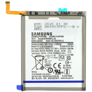<b>Opis:</b><br><ul><li><b>Originalna baterija proizvajalca Samsung</b><br></li><li>Najsodobnejša tehnologija omogoča veliko ciklov polnjenja in praznjenja<br></li><li>Li-Polymer celice so prijazne okolju, obenem pa zagotavljajo delovanje brez spominskega učinka<br></li><li>Termično stikalo ščiti baterijske celice pred pregrevanjem, prenapolnitvijo in kratkim stikom<br></li><li>Visoka kapaciteta baterije, podaljšan čas delovanja pri mirovanju naprave, zelo počasno samopraznjenje</li><li>Baterijo polnimo z originalnim ali nadomestnim polnilcem</li><li>Certifikati CE in ROHS</li></ul><br><br><p><b>Originalne oznake:</b></p><ul><li>EB-BG985ABY</li><li>GH82-22133A</li></ul><br><br><p><b>Primerno za:</b></p><p>Samsung:</p><ul><li>Galaxy S20 Plus, SC-52A, SGH-N805, SM-G985F, SM-G986B, SM-G985F/DS, SM-G986DS, SM-G986J, SM-G986N<br></li></ul><br><b>Lastnosti:</b><ul><li>Proizvajalec: Samsung</li><li>Vrsta: Li-Polymer</li><li>Napetost: 3,85 V</li><li>Kapaciteta: 4.500 mAh (17,37 Wh)</li></ul><br>