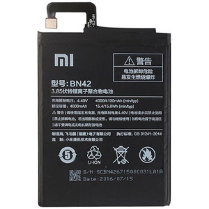 <br><b>Opis:</b><br><ul><li><b>Originalna baterija proizvajalca Xiaomi</b><br></li><li>Najsodobnejša tehnologija omogoča veliko ciklov polnjenja in praznjenja<br></li><li>Li-Ion celice so prijazne okolju, obenem pa zagotavljajo delovanje brez spominskega učinka<br></li><li>Termično stikalo ščiti baterijske celice pred pregrevanjem, prenapolnitvijo in kratkim stikom<br></li><li>Visoka kapaciteta baterije, podaljšan čas delovanja pri mirovanju naprave, zelo počasno samopraznjenje<br></li><li>100% kompatibilnost z originalno baterijo</li><li>Baterijo polnimo z originalnim ali nadomestnim polnilcem</li><li>Certifikati CE in ROHS</li><li>Bulk pakiranje</li></ul><br><br><p><b>Originalne oznake:</b><br></p><ul><li>BN42</li></ul><br><p><b>Primerno za:</b></p>Xiaomi:<ul><li>Redmi 4<br></li></ul><br><b>Lastnosti:</b><ul><li>Proizvajalec: Xiaomi</li><li>Vrsta: Li-Ion</li><li>Napetost: 3,85 V</li><li>Kapaciteta: 4.000 mAh (15,4 Wh)</li></ul><br>