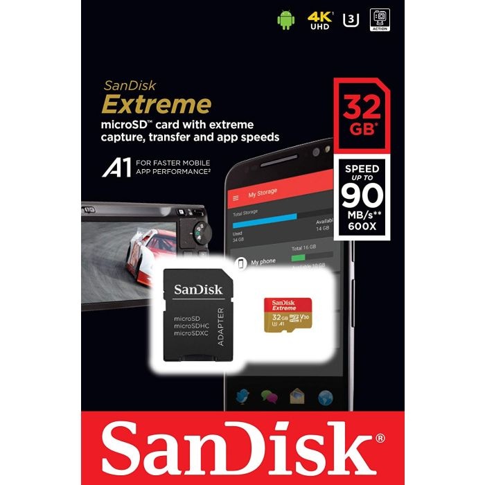 SANDISK 32GB Extreme Micro SDHC A1 CL10 V30 UHS-I U3 100MB/s Mobile spominska kartica + adapter - slika 2