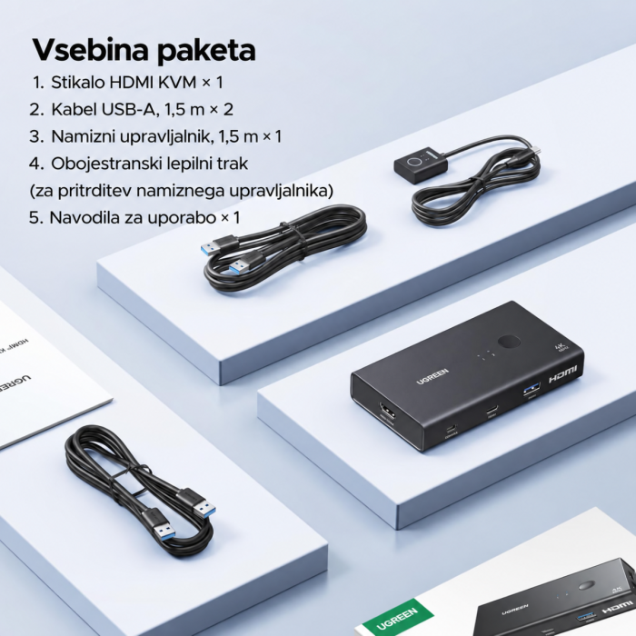 Ugreen HDMI KVM stikalo za upravljanje 2 računalnikov in 1 monitorja 4K@60Hz - slika 2