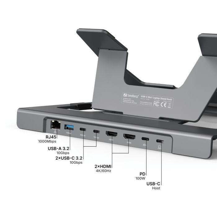 Sandberg stojalo za prenosnik s priklopno postajo USB-C 8-v-1 - slika 3