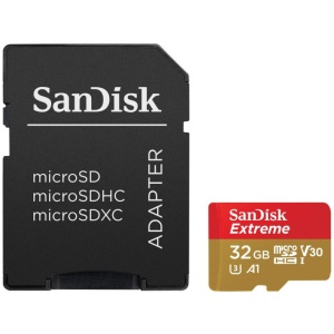 SANDISK Extreme microSDHC 32GB + SD Adapter for Action Sports Cameras - 100MB/s A1 C10 V30 UHS-I U3