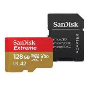 SANDISK Extreme microSDXC 128GB + SD Adapter 190MB/s & 90MB/s A2 C10 V30 UHS-I U3