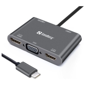 Sandberg USB-C Dock 2xHDMI+1xVGA+USB+PD priklopna postaja