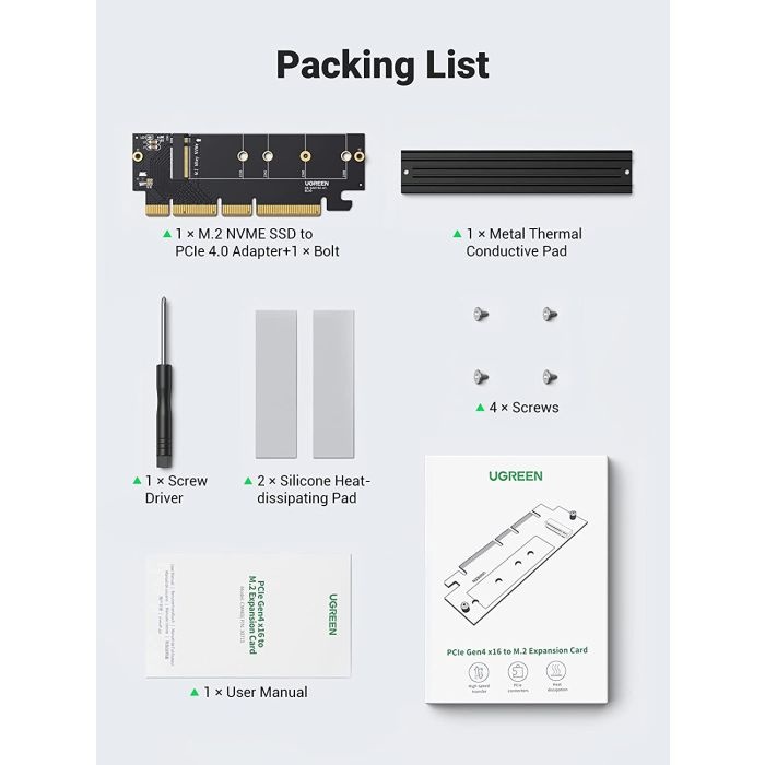 Ugreen M.2 PCIe NVME M-Key na PCIe 4.0 x16 adapter s hladilnikom - box - slika 2