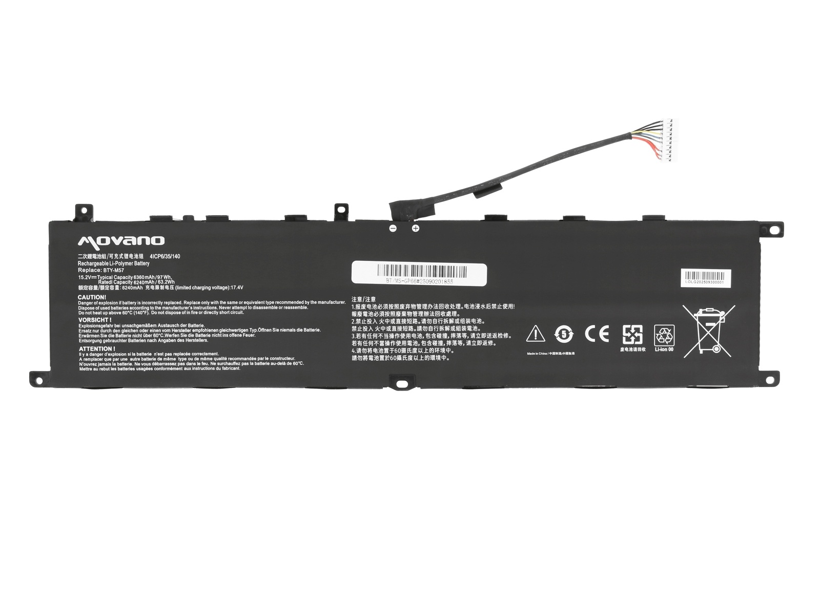 Baterija za MSI Leopard GP66 / Leopard GP76 / Vector GP66, 15.2V, 6360 mAh - slika 5